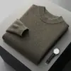 Suéter de punto grueso de lana pura para hombre con cuello alto de siete puntos, tejido de color liso, jersey casual de otoño e invierno
