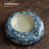 Cenicero Floral Azul y Blanco, Artesanía de Cerámica Vintage, Exquisito y Elegante, Base Antideslizante, Cenicero de Gran Diámetro