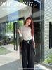 Top Blanco Estilo Deseo Puro de Manga Larga Ajustado, Hombro Normal, Camisa Básica Versátil para Otoño e Invierno, Cuello en V Casual para Mujer, Estilo Japonés y Coreano