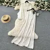 Elegante Conjunto de Dos Piezas para Mujer Estilo Perezoso de Nicho Ropa Exterior Camisa Chaqueta Delgada Holgada de Manga Larga Protección Solar con Tirante de Vestido