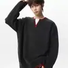 Suéter de punto retro americano con cuello en V para hombre, nueva colección otoño/invierno 2026, tejido de punto de moda de corte holgado con diseño de dos piezas falso