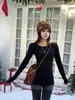 Camiseta cálida de otoño e invierno con forro polar, manga larga, moderna, sexy, casual, top elástico de ajuste ceñido para mujer