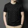 Camiseta de Verano de Alta Gama Transfronteriza para Hombre de Manga Corta Moda Casual de Negocios Top de Seda Helada Talla Grande Cuello Redondo Camiseta Holgada