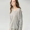 Suéter de Punto Baicai Velvet Sheep 2026 Otoño/Invierno Nuevo, Cuello en V, Corte Holgado, Adelgazante, Disimula, Manga Larga Hueca, Versátil y Elegante
