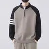 Sudadera con cuello alto y media cremallera estilo patchwork americano para hombre, nueva moda 2026, suéter pullover casual holgado para hombre