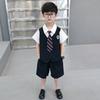 Traje de cuello camisero para niño, traje de manga corta, traje de dos piezas de estilo universitario de verano para niños, ropa de rendimiento para niños 61