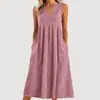 Suministro Exclusivo Transfronterizo 2026 Amazon Europeo y Americano Vestido de Verano sin Mangas con Cuello en V, Talla Grande Holgado, Estilo Adelgazante de Longitud Media