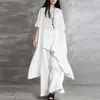 Traje deportivo casual de algodón y lino de talla grande, holgado, de manga corta, cintura alta, pierna ancha, color liso, para primavera y otoño