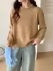 Suéter de tricô liso gola careca estilo coreano, nova coleção outono/inverno 2026, modelagem solta, design versátil e minimalista, suéter pullover feminino