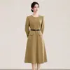 2613911-Nanyou atuendo profesional de alta calidad, elegante vestido de oficina para dama, ropa de otoño para mujer, vestido midi de manga larga que ciñe la cintura