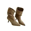 Primer Encuentro Ji Botines Versátiles de Tacón Grueso Tacón Alto Botas Vaqueras Western Botines Cortos para Mujer Color Albaricoque Botas Adelgazantes de Media Pantorrilla