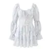 Moda Femenina Europea y Americana Transfronteriza Aliexpress Venta Caliente Elegante Romántico Francés de Gasa con Estampado de Tinta, Volantes y Lazos