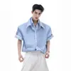 Camisa de Manga Corta Rayada Estilo Americano Falsa de Dos Piezas para Hombre, Diseño de Nicho de Verano, Bloques de Color, Tendencia de Camisa Holgada y Elegante