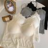 Camisola de Verano sin Costuras con Lunares para Mujer Encaje Deseo Puro Versátil Hermoso Sujetador de Espalda Íntimos de Una Pieza con Copa Fija