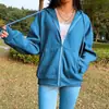 Sudadera con capucha de terciopelo de color liso para mujer, chaqueta de manga larga, top suelto con cremallera, estilo callejero, de Amazon transfronterizo
