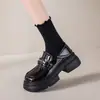 Sapatos de Couro Pequenos Estilo Britânico para Mulheres 2025 Outono Novos Mocassins de Sola Grossa Antiderrapante Bico Redondo Sapatos Slip-On Ins