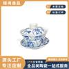 Chinoiserie Simples Pintado à Mão Padrão Azul e Branco Elegante Cerâmica Tigela Coberta Personalizada Hospitalidade Doméstica Xícara de Chá Escritório Preparo de Chá
