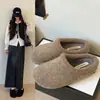 Zapatos Birkenstock de suela gruesa para mujer, pantuflas de pelo, nuevas para otoño e invierno, slip-on, forradas de polar, puntera cerrada, medias pantuflas, pantuflas de algodón para usar en exteriores