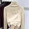 Camiseta interior térmica de forro polar para niñas, de manga larga, para niños medianos y mayores, otoño e invierno, cuello semialto con volantes, camiseta interior de otoño