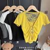5130 # Cropped Sexy de Viscose com Decote em U que Mostra a Clavícula, Regata de Renda com Bojo para Mulheres