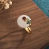 Anel fivela da paz ouro antigo azul ardente nuvem auspiciosa banhado a ouro jade Hetian cloisonné nuvem auspiciosa retrô elegante anel feminino