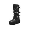 Botas de Caballero Punk Cómodas con Plataforma para Aumentar la Altura con Hebilla de Cinturón Botas de Invierno 2025 de Cuero Genuino Grueso de Tacón Alto para Mujer