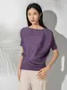 Camiseta de Manga Corta con Diseño Plisado 2025 Nueva Moda Casual Versátil Holgada Cuello Redondo Pulóver Top de Manga Murciélago