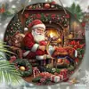 Letrero Redondo de Madera de Papá Noel Transfronterizo Colgante Decorativo para Puerta de Entrada de Año Nuevo Ventana Atmósfera Navideña Decoración