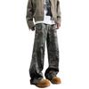 Jeans Cargo Camuflado Retro Americano para Homens Calças Versáteis Largas de Perna Larga Jeans de Perna Reta Tendência High Street para Homens