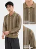 Camisa polo de malha jacquard com listras verticais e gola para homens no outono, estilo old money, texturizada, modelagem solta, manga longa, suéter casual para homens