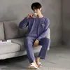 Pijama para Hombre de Modal Estilo Primavera y Otoño Manga Larga Pantalón Largo Color Sólido Cuello Redondo Pulóver Sencillo Casual