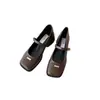 987-007~Sapatos Mary Jane Prata com Salto Grosso e Bico Quadrado Francês Calçados Femininos 2025 Novos Saltos Altos