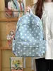 Mochila Azul Refrescante de Verano con Puntos Blancos, Estilo Coreano, Estética y Terapéutica para Niñas y Estudiantes, Mochila Pequeña para Salidas
