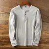 ¡Artículo de buena reputación! Henley de punto gofre para hombre, de color, tejido suelto, con botones, capa base, casual, otoño, manga larga