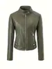 Chaqueta de cuero estilo europeo y americano para mujer, temperamento elegante, versátil, diseño de cremallera y cinturón, chaqueta casual de primavera y otoño, suministro de productos en stock
