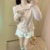 Cárdigan de punto con cuello de muñeca acanalado de estilo dulce para mujer, nuevo top reductor de edad de manga larga para otoño e invierno, chaqueta suéter básica