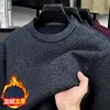 Suéter rojo para hombres en su año zodiacal, engrosado para invierno y forrado de felpa, tejido base de cuello redondo para hombres de mediana edad y mayores