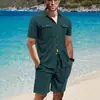 Novas Camisas Masculinas Europeias e Americanas de Primavera e Verão, Conjunto de Camisa de Manga Curta Casual Solta da Moda, Conjunto de Camisa de Praia