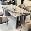 Mesa de Comedor de Mármol Engrosada de Lujo Ligero y Combinación de Sillas Mesa de Comedor Rectangular Moderna Simple Mesa de Comedor de Acero Inoxidable para el Hogar Mesa de Comedor de Gama Alta