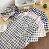Pijama de Verão para Casal Manga Curta Calça Longa 100% Fio de Algodão Grau A Estilo Clássico xadrez sem estampa Conjunto de Loungewear Masculino e Feminino