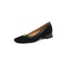 Sapatos femininos de camada única estilo francês elegantes com costura floral em camurça, novidade da primavera de 2024, salto baixo grosso, bico redondo, boca rasa, totalmente em couro