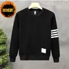 Estilo Outono e Inverno Veludo Plus Espessado Quatro Listras Logo Quadrado Moletom Manga Longa Gola Redonda Masculino Tendência Manga Longa Marca de Tendência Top