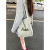 Bolsa de Lona Casual de Gran Capacidad Estilo Coreano para Mujer, Bolsa Tote Versátil con Cierre de Cordón y Diseño de Letras, Bolso de Hombro Portátil Elegante para el Día a Día