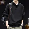 Sudadera de Alta Gama tipo Chenilla con Cuello Henley para Hombre, Nueva Otoño/Invierno Gris de Peso Pesado Holgada de Manga Larga