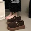 Zapatos de Lana Grises Estilo Birkenstock para Mujer con Suelas Gruesas, Mocasines que Aumentan la Altura, Forrados de Felpa, Espesados, Zapatos de Algodón Cálidos, Botas de Nieve