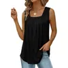 2024 Nuevo Deseo Amazon Europeo y Americano Plisado Cuello Cuadrado Sin Mangas Cola de Golondrina Chaleco Camiseta Exportación Transfronteriza Mujer