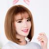 BOBO Head Cabelo Curto Feminino Japonês e Coreano Alta Temperatura Silk Air Bangs Peruca Feminina Mid-point Brown Pear Flower Head Peruca
