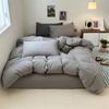 Conjunto de cuatro piezas de algodón para dormir desnudo con rayas japonesas, conjunto de tres piezas de algodón para dormitorio de estudiantes, funda de edredón de algodón lavado, conjunto de tres piezas