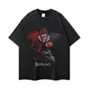 Camiseta de manga corta desgastada, estilo retro americano, corte oversized, moda urbana, estilo callejero inspirado en el anime, top de manga larga, para exportación