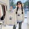 Sudadera de Otoño para Niñas Estilo Universitario Patchwork Falso Dos Piezas Bordado Versión Coreana Pulóver Casual de Moda para Niños Mayores